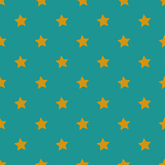 Gold stars on a turquoise background. Seamless pattern for any use.