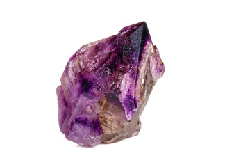 Macro Mineral Stone Amethyst together smoky quartz, rauchtopaz on a white background