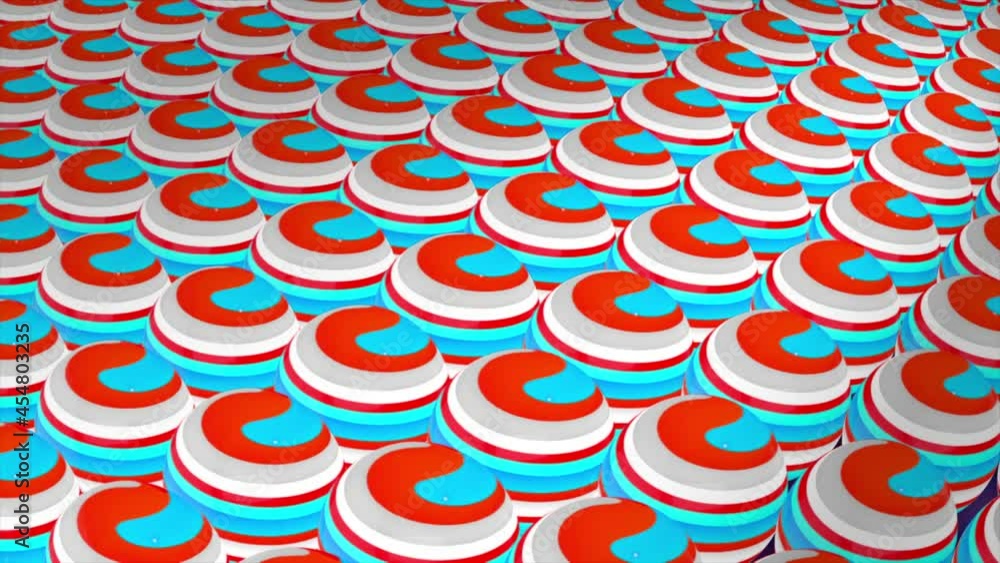 Poster rows of colorful same size bubbles covered by surreal changing stains, seamless loop. motion. field 