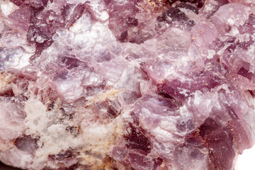 Macro mineral stone Lepidolite in the rock a white background