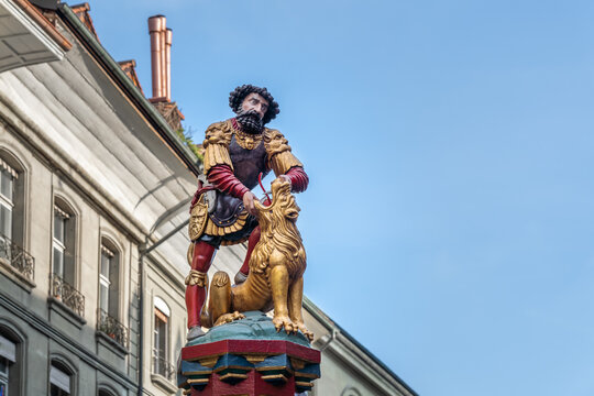 Samson Fountain (Simsonbrunnen) - one of the medieval fountains of Bern Old Town - Bern, Switzerland