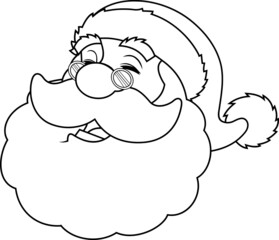 Outlined Classic Santa Claus Face Portrait Cartoon Character Laugh. Vector Hand Drawn Illustration Isolated On Transparent Background