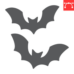 Bat glyph icon, holiday and halloween, bats vector icon, vector graphics, editable stroke solid sign, eps 10.