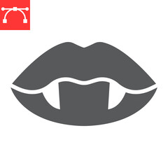 Vampire lips glyph icon, holiday and halloween, vampire teeth vector icon, vector graphics, editable stroke solid sign, eps 10.