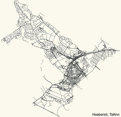 Detailed navigation urban street roads map on vintage beige background of the Tallinner quarter Haabersti district of the Estonian capital city of Tallinn, Estonia