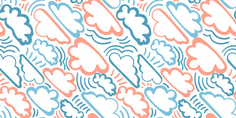 Seamless pattern with children's doodles of clouds, delicate pastel colors