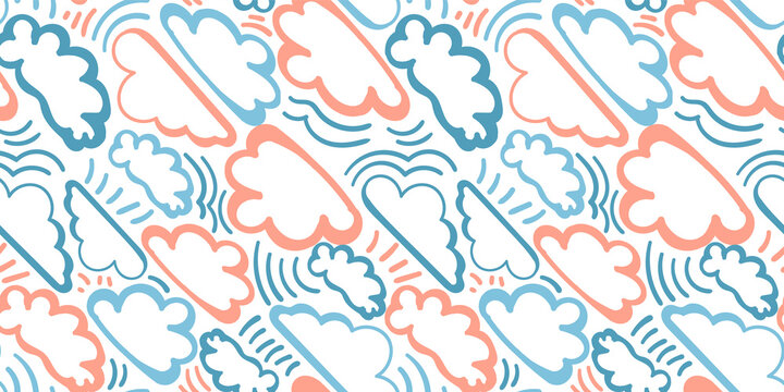 Seamless pattern with children's doodles of clouds, delicate pastel colors © Наталья Трубочнова