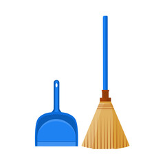 Broom and scoop for cleaning the house, isolated on white background vector illustration