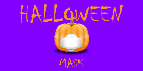 Halloween pumpkin masks wear medical protection for disease control and viral infections. limited event banner