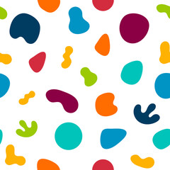 Coloful Fluid spot seamless pattern. Vector organic shapes set, texture for fabric textile, simple modern background.
