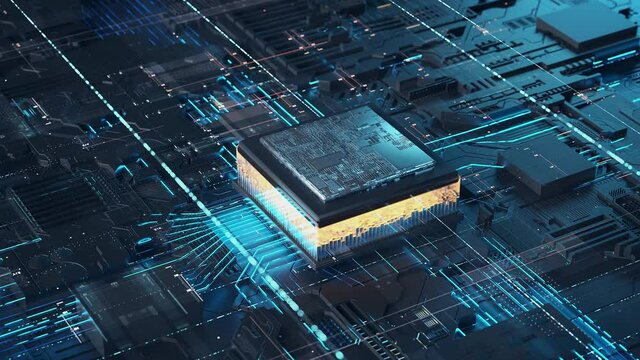 3d illustration Technology Smart motherboard chip creative map