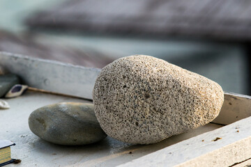 zen stones on a wooden background