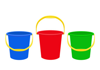 Set of plastic buckets, isolated on white background vector illustration
