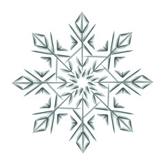 Vector image. Symmetrical round black and white snowflake. Watercolor stains, snow, unique snowflake. Print for wrapping paper, christmas (xmas) decorations, gifts.