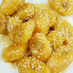 Fried caramelized sweet  plantains. Dominican food.