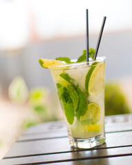 mojito cocktail on wood