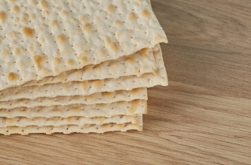 Traditional Jewish matzah for the holiday of Passover on the table.