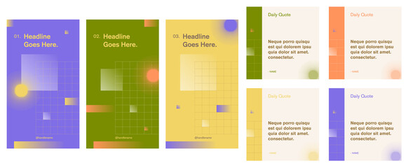 Geometric composition social media story post template bundle with modern style and vibrant bright gradient colour palette
