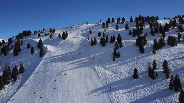 Skiers on ski slope in Mayrhofen aerial