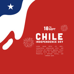 Square Banner illustration of Chile independence day celebration. Waving flag and hands clenched. Vector illustration. - obrazy, fototapety, plakaty