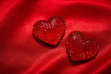 Valentines Day Background, Valentine Heart Red Silk Fabric, Wedding Love - Image