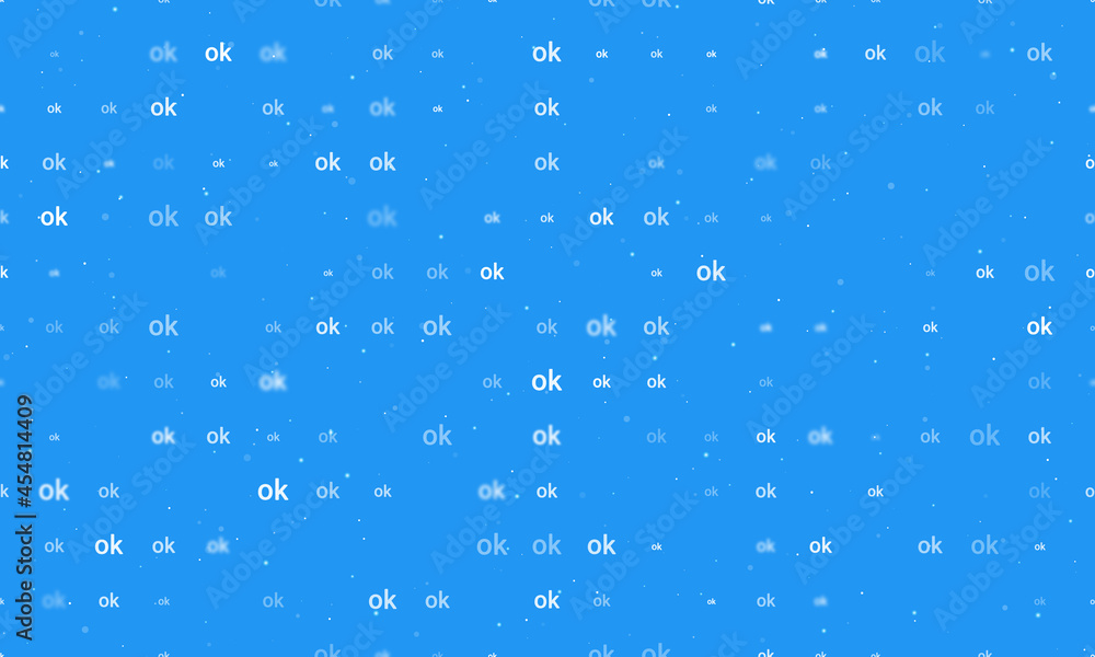 Poster seamless background pattern of evenly spaced white ok symbols of different sizes and opacity. vector