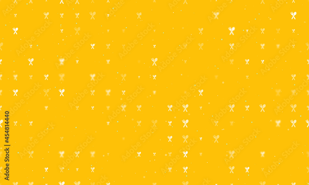 Poster seamless background pattern of evenly spaced white dinner time symbols of different sizes and opacit