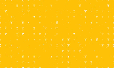 Seamless background pattern of evenly spaced white dinner time symbols of different sizes and opacity. Vector illustration on amber background with stars