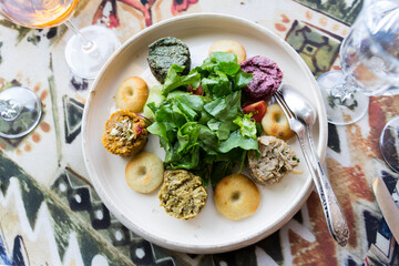 National Georgian dish Pkhali, garnished with herbs in Tbilisi Restaurant