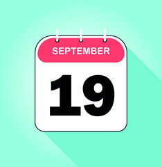 September day 19. Red and white on blue background - Calendar Icon - Vector Illustration