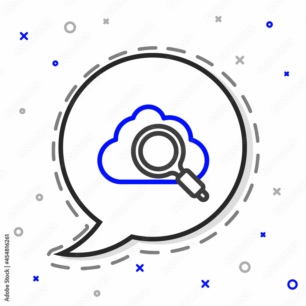 Poster line search cloud computing icon isolated on white background. magnifying glass and cloud. colorful 