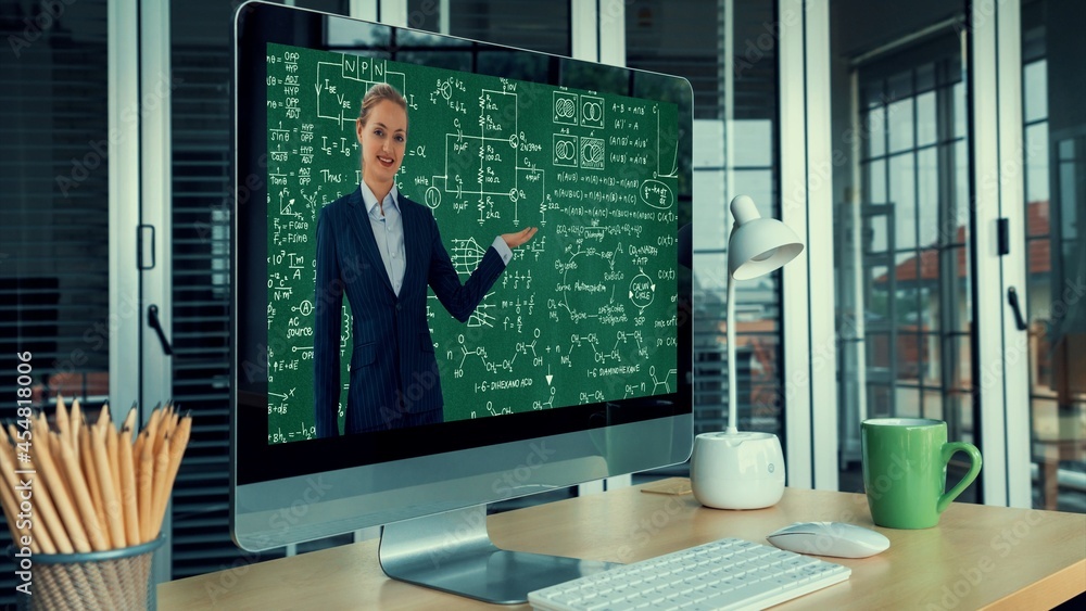 Poster e-learning and online education for student and university concept. video conference call technology