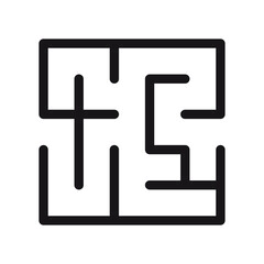 Abstract maze. Find right way. Isolated simple square maze black line on white background. Vector illustration.