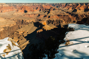 Snow Covered South Rim and Isis Temple With The Inner Canyon, Grand Canyon National Park, Arizona, USA