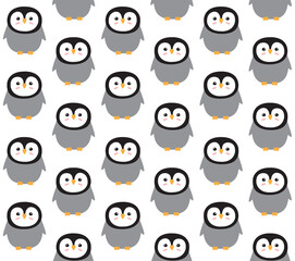 Vector seamless pattern of hand drawn doodle flat cartoon penguin isolated on white background