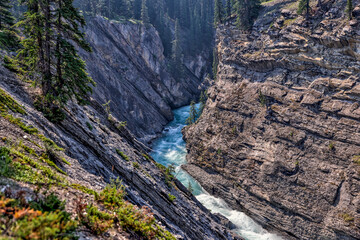 Landscapes along the shores of Abraham Lake and the South Saskatchewan River in the Canadian Rocky...