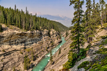 Landscapes along the shores of Abraham Lake and the South Saskatchewan River in the Canadian Rocky...
