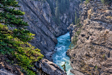 Landscapes along the shores of Abraham Lake and the South Saskatchewan River in the Canadian Rocky Mountains