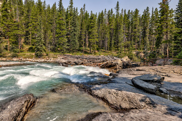 Landscapes along the shores of Abraham Lake and the South Saskatchewan River in the Canadian Rocky...
