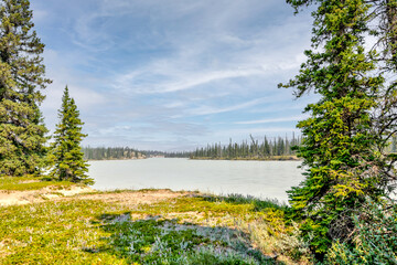 Landscapes along the shores of Abraham Lake and the South Saskatchewan River in the Canadian Rocky...