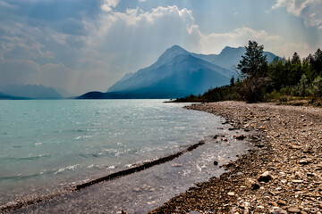 Landscapes along the shores of Abraham Lake and the South Saskatchewan River in the Canadian Rocky...