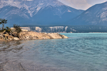Landscapes along the shores of Abraham Lake and the South Saskatchewan River in the Canadian Rocky...