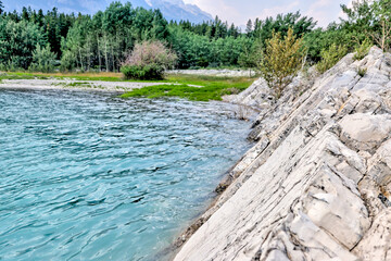 Landscapes along the shores of Abraham Lake and the South Saskatchewan River in the Canadian Rocky...