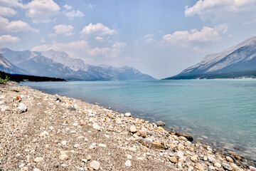 Landscapes along the shores of Abraham Lake and the South Saskatchewan River in the Canadian Rocky...