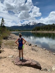 child on the lake