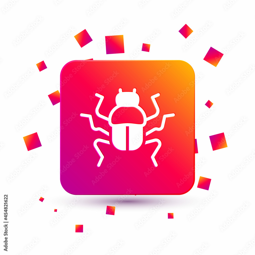 Poster white beetle bug icon isolated on white background. square color button. vector