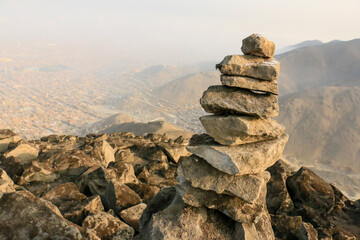 Apacheta, mound of stones, offering made by the peoples of the Andes to the Pachamama.