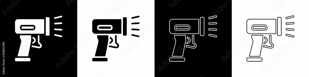 Poster set scanner scanning bar code icon isolated on black and white background. barcode label sticker. id