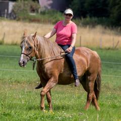 Pferd mit Reiterin/Besitzerin