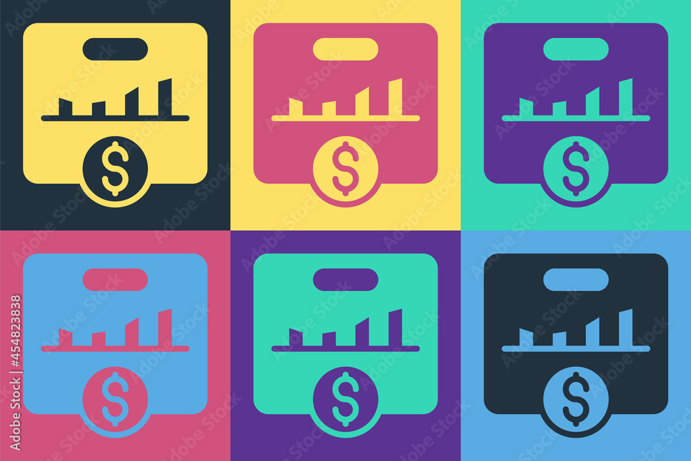 Poster pop art kpi - key performance indicator icon isolated on color background. vector